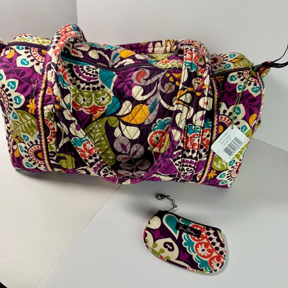 Vera Bradley Small Duffel Plum Crazy with ID Coin Purse - Picture 13 of 14